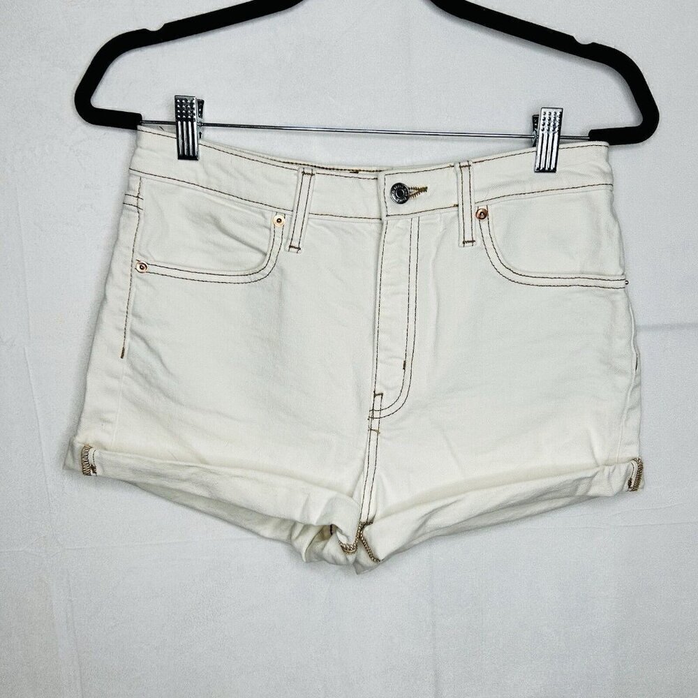 Wild Fable Highest Rise Cream Denim 3" Jean Shorts Size 6 / 28R Brown Stitching